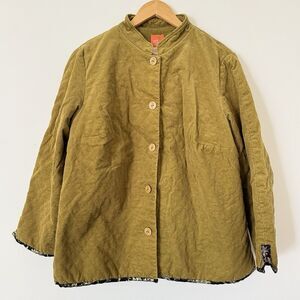 Vintage Hearts of Palm Woman Green Quilted House Jacket Size 18W Satin Y2K Boho